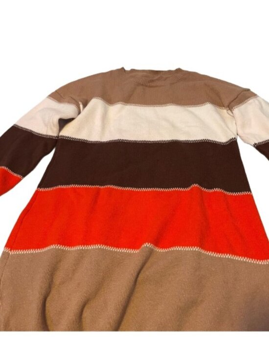 Amazon Dresses & Skirts - Women’s Cozy Boho Striped Long-Sleeve Knit Sweater Dress Red Brown XL